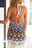 Multicolor Halter Backless Geometric Print Tassel Dress