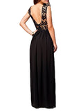 Black Sleeveless Crochet Lace Backless Maxi Dress