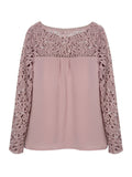 Rosey Brown Crochet Lace Panel Long Sleeve Blouse