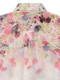 White Ombre Floral Long Sleeves Chiffon Shirt