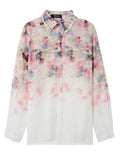 White Ombre Floral Long Sleeves Chiffon Shirt