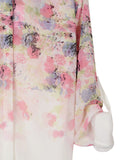 White Ombre Floral Long Sleeves Chiffon Shirt