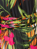 Green Wrap Long Sleeve Leaves Print Maxi Dress