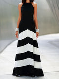 Black Stripe Sleeveless Maxi Dress